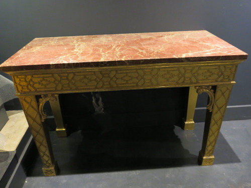 Giltwood Side Table, English, Circa 1770 with Modern Red Marble Top. Size H83 x W124.5 x D56cm.