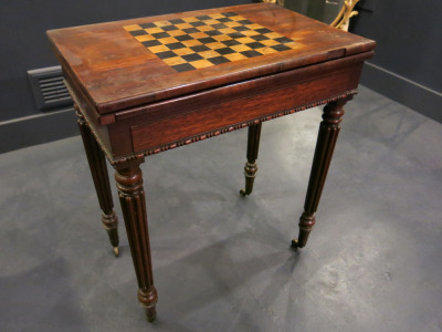 Antique Wood Chess/Fold Out Card Table on Column Legs with Castors. Size H72 x W64 x D40/80cm.