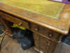Antique Desk with Embossed Leather Inlay on Two Pedestals with 9 Draws. Size H73 x W104 x D55cm. - 2