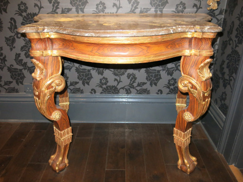 A Pair of Carved Wood Side Tables Faux Rosewood Painted with Original Marble Tops, English, Circa 1830.