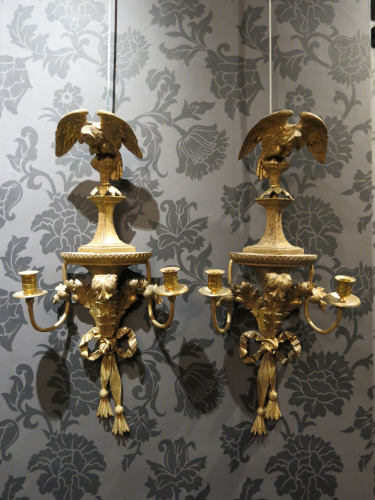 Pair of Giltwood Regency Period Wall Lights, British, Circa 1810, Featuring Eagles to Top. Size H69 x W33cm.