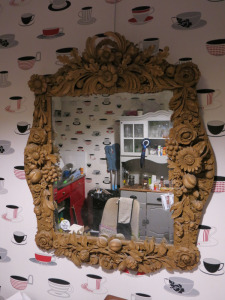 A Carved Wood Mirror in Style of Grinling Gibbons, Modern Incorporating 17th and 19th Century Carved Fragments. Size H117 x W100cm.