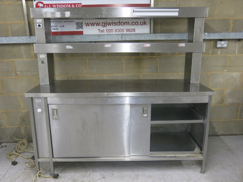 Commercial Stainless Steel Heated Cupboard with 2 Tier Heated Gantry. Size H170 x W180 x D65cm.