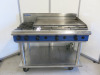 Blue Seal Heavy Duty Gas Burner Cooktop with Griddle Plate & 2 Burners on Mobile Stand. Size H90 x W120 x D80cm.