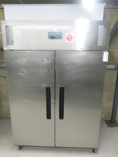 Polar G Series Double Door Upright Stainless Steel Refrigerator, Model G595-02, S/N 6163024. Size H200 x W134x D80cm.