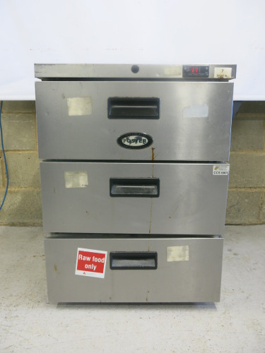 Foster 3 Drawer Stainless Steel Undercounter Refrigerator. Size H80 x W60 x D65cm.