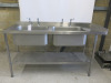 Stainless Steel 2 Bowl Deep Sink with Lever Taps & Shelf Under. Size H90 x W170 x D60cm.