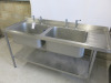 Stainless Steel 2 Bowl Deep Sink with Lever Taps & Shelf Under. Size H90 x W170 x D60cm. - 2