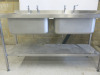 Stainless Steel 2 Bowl Deep Sink with Lever Taps & Shelf Under. Size H90 x W170 x D60cm. - 5