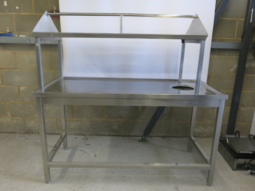 Stainless Steel Prep Table with 1 Shelf Over. Size H156 x W160 x D70cm, with Access Hole (As Viewed).