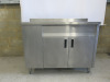 Stainless Steel Prep Cupboard with Backsplash & 2 Doors. Size H90 x W115 x D55cm.