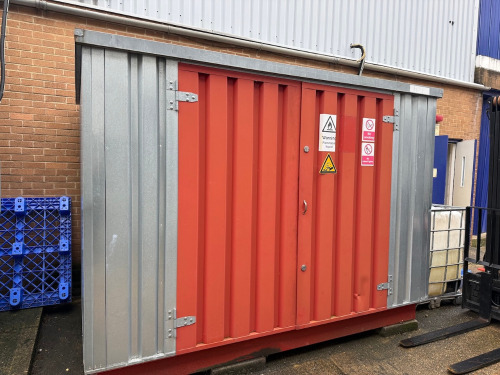 Expanda Metal Hazardous Substance Shed with Red Doors. NOTE: Excludes contents.