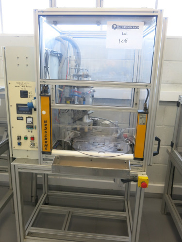 5 Station Powder Puff Production Line Machines to Include: 1 x Semi Auto Puff Assembly Machine A/F (Part Stripped Requires Commissioning), 1 x Multi-Welder Machine for Multi Purpose Print, Cut and Place Ribbon, Ultrasonic Ribbon Welding & Automatic Puff E