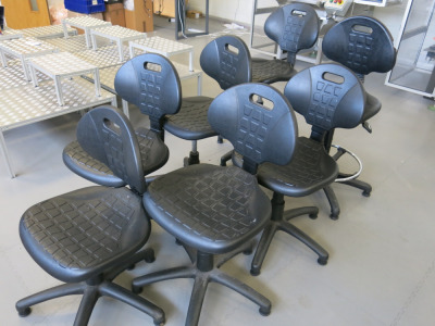 7 x Height Adjustable Workshop Machine Operator Chairs.