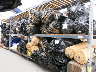 65 x Rolls of Foam Material for the Production of Powder Puffs, Various Types & Composition, 39 x Rolls of Vinyl Backing, 32 x Sacks & 20 x Boxes of Velutex Rayon Visc Brill Flock in Different Shades and Colours, 20 x Pallets Containing Approx 160 Sheets 