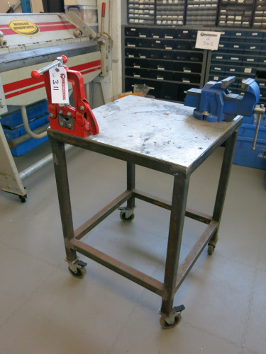 Mobile Metal Workbench 60cm x 60cm with Fitted Irwin Record 3T Engineers Vice and Pipe Clamp.