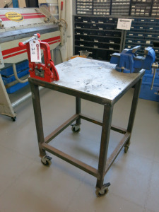 Mobile Metal Workbench 60cm x 60cm with Fitted Irwin Record 3T Engineers Vice and Pipe Clamp.