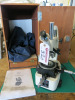 Radical Toolmakers Microscope, Model RTM-500, with Manual, Accessories, Cover & Wood Cabinet.