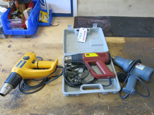 3 x Hot Air Guns to Include: 1 x DeWalt, 1 x Earlex & 1 x RS.