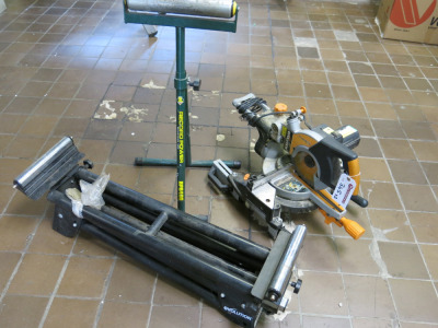 Evolution Rage 3-S Pull Over Chop Saw with Folding Portable Stand & Record Folding Roller Guide.
