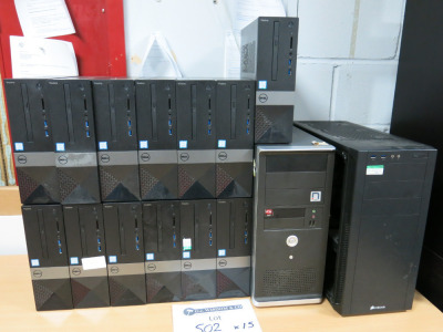11 x Dell Vostro PC's, Intel Core i5, 7th Gen, Novatech PC with AMD FX Processor & Corsair PC. NOTE: awaiting data wiping & spec.