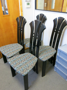 Set of 4 x Black Wood, High Back Dining Chairs.