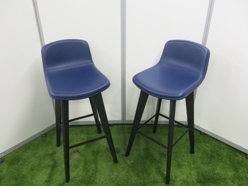 2 x OrangeBox Dark Blue Leather High Stools on Black Legs.