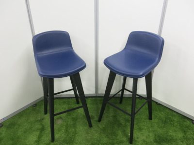 2 x OrangeBox Dark Blue Leather High Stools on Black Legs.