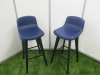 2 x OrangeBox Dark Blue Leather High Stools on Black Legs.