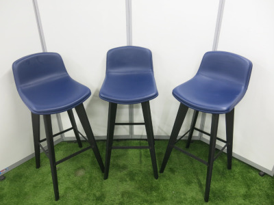 3 x OrangeBox Dark Blue Leather High Stools on Black Legs.