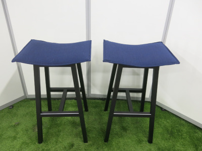 2 x OrangeBox NL-JAY-01 Dark Blue Fabric Backless High Stools on Black Legs.