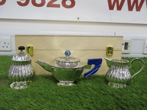 The East India Company Sterling Silver Tea Set, Hallmarked 925, to Include: Tea Pot, Sugar Bowl & Milk Jug, in Original Wooden Box. Weight 30oz.