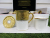 The East India Company Royal Bone China Tong Noon 18ct Gold Hand Painted Set of 6 Mugs with Strainer & Lid in White Presenation Box. - 2