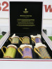 The East India Company Royal Bone China Benjarong 18ct Gold Hand Painted Set of 6 Assorted Mugs with Strainer & Lid in White Presenation Box.