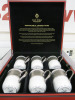 The East India Company Royal Bone China Tong Noon Platinum Hand Painted Set of 6 Mugs in Red Presenation Box.