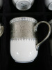 The East India Company Royal Bone China Tong Noon Platinum Hand Painted Set of 6 Mugs in Red Presenation Box. - 2