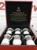 The East India Company Royal Bone China Tong Noon Platinum Hand Painted Set of 5 Mugs with Strainer & Lid & 1 x Milk Jug in Red Presenation Box.