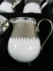 The East India Company Royal Bone China Tong Noon Platinum Hand Painted Set of 5 Mugs with Strainer & Lid & 1 x Milk Jug in Red Presenation Box. - 3