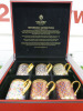 The East India Company Royal Bone China Banjarong 18ct Gold Hand Painted Set of 6 Assorted Mugs in Red Presentation Box.