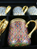 The East India Company Royal Bone China Banjarong 18ct Gold Hand Painted Set of 6 Assorted Mugs in Red Presentation Box. - 3