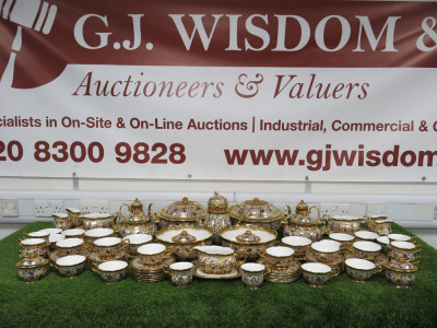 82 x Pieces of The East India Company Royal Bone China Banjarong 18ct Gold Hand Painted Crockery to Include: 1 x Large Coffee Pot, 2 x Tea Pots, 2 x Small Coffee Pots, 4 x Milk Jugs, 4 x Sugar Bowls with Lids, 2 x Large Dishes with Lids, 2 x Large Bowls, 