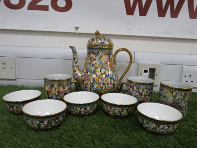 8 x Pieces of The East India Company Royal Bone China Benjarong 18ct Gold Hand Painted Crockery to Include: 1 x Tea Pot, 5 x Tea Cups & 3 x Mugs.