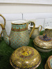 59 x Pieces of Assorted The East India Company Bone China Benjarong 18ct Gold Hand Painted Crockery to Include: 3 x Tea Pots with 2 Lids, 6 x Sugar Bowls with Lids, 3 x Milk Jugs, 3 x Mugs, 8 x Cups, 12 x Saucers, 1 x Plate & 23 x Coasters. - 4