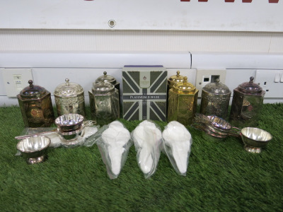 Lot Consisting of Tea Caddies, Spoons & Strainers Accessories to Include: 9 x Assorted Tea Caddies, 12 x Strainers & Approx 50 Spoons.