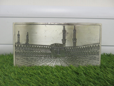 Silver Plated Decorative Box Depicting Masjid al Haram. Size H6 x W18.5 x D9.5cm.