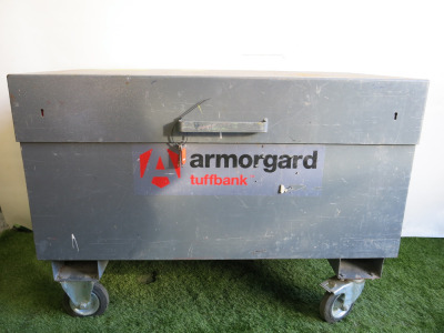Armogard Tuffbank Heavy Duty Rolling Tool Chest or Site Security Box, S/N x4494. Size H85 x W120 x D63cm. Open with 2 Keys.
