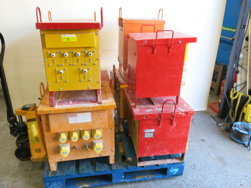 Pallet Containing 8 x Assorted Contractor 10.0KVA 110V Site Transformers Untested. Pallet Weighs Approx 540KG