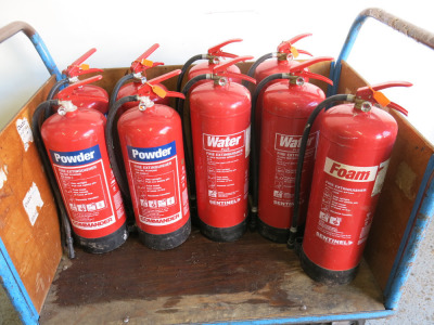 Quantity of Fire Extinguishers & Site Fire Extinguisher Stands to Include: 4 x Commander 9kg Powder Fire Extinguishers, 4 x Sentinel 9Lt Water Fire Extinguishers, 1 x Sentinel Foam 9Lt Fire Extinguisher, 9 x Mobile Double Fire Extinguisher Trolleys with 3