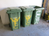 4 x Large Green Wheelie Bins. NOTE: 1 missing lid. - 2