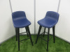 2 x OrangeBox Dark Blue Leather High Stools on Black Legs.
